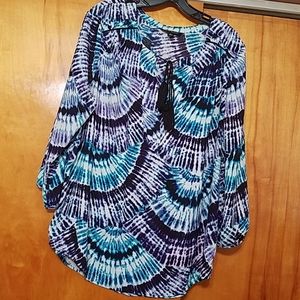 Zac & Rachel Tie Dye 3/4 Sleeve Blouse Sz XL